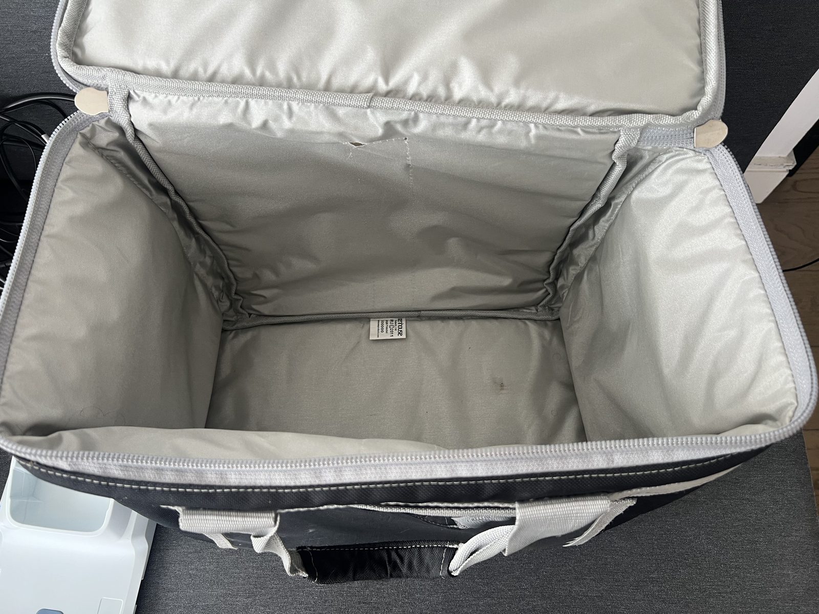 Carrying bag interior with padded lining